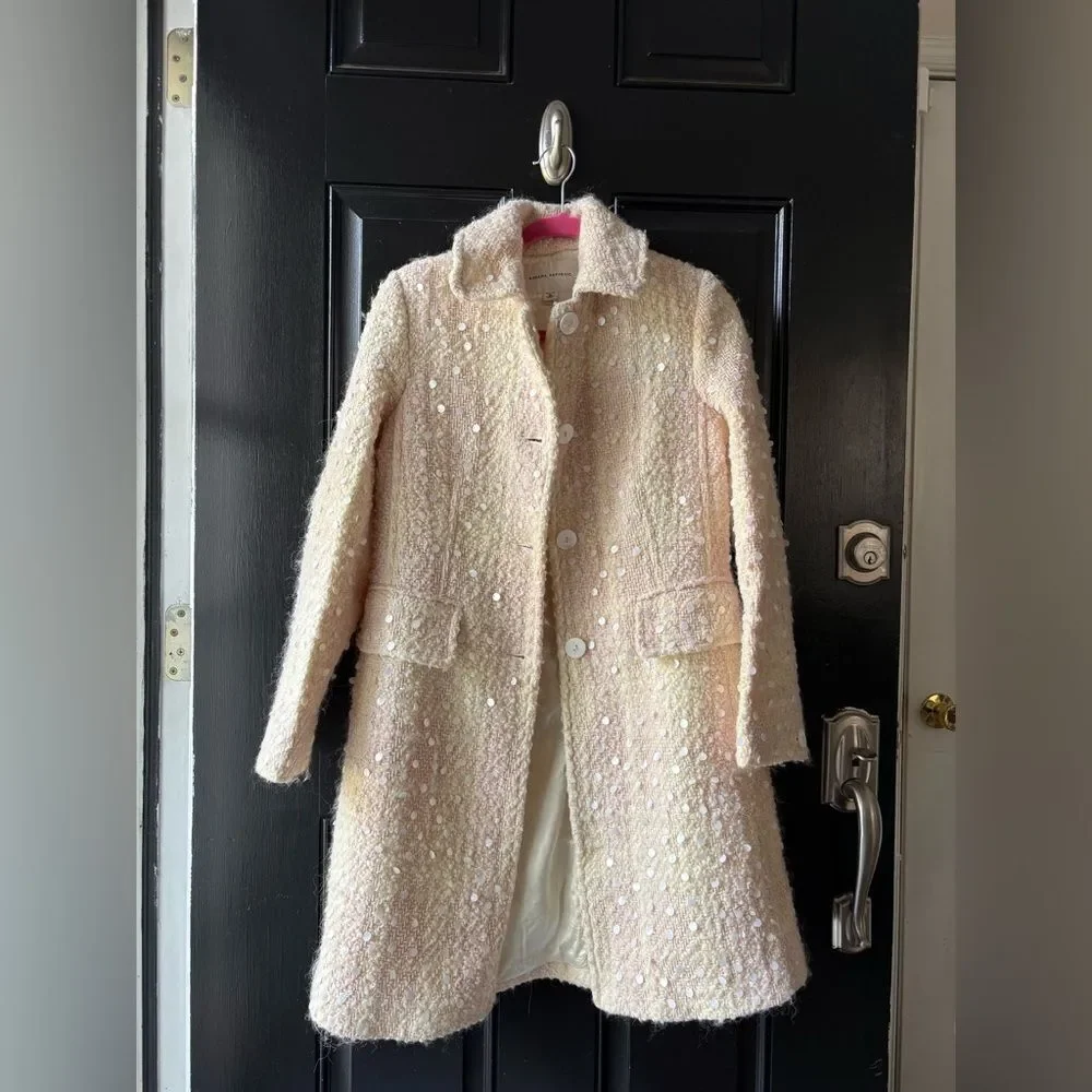 VTG Banana Republic Cream Pink Wool Sequin Coat Size MP - Picture 5 of 12